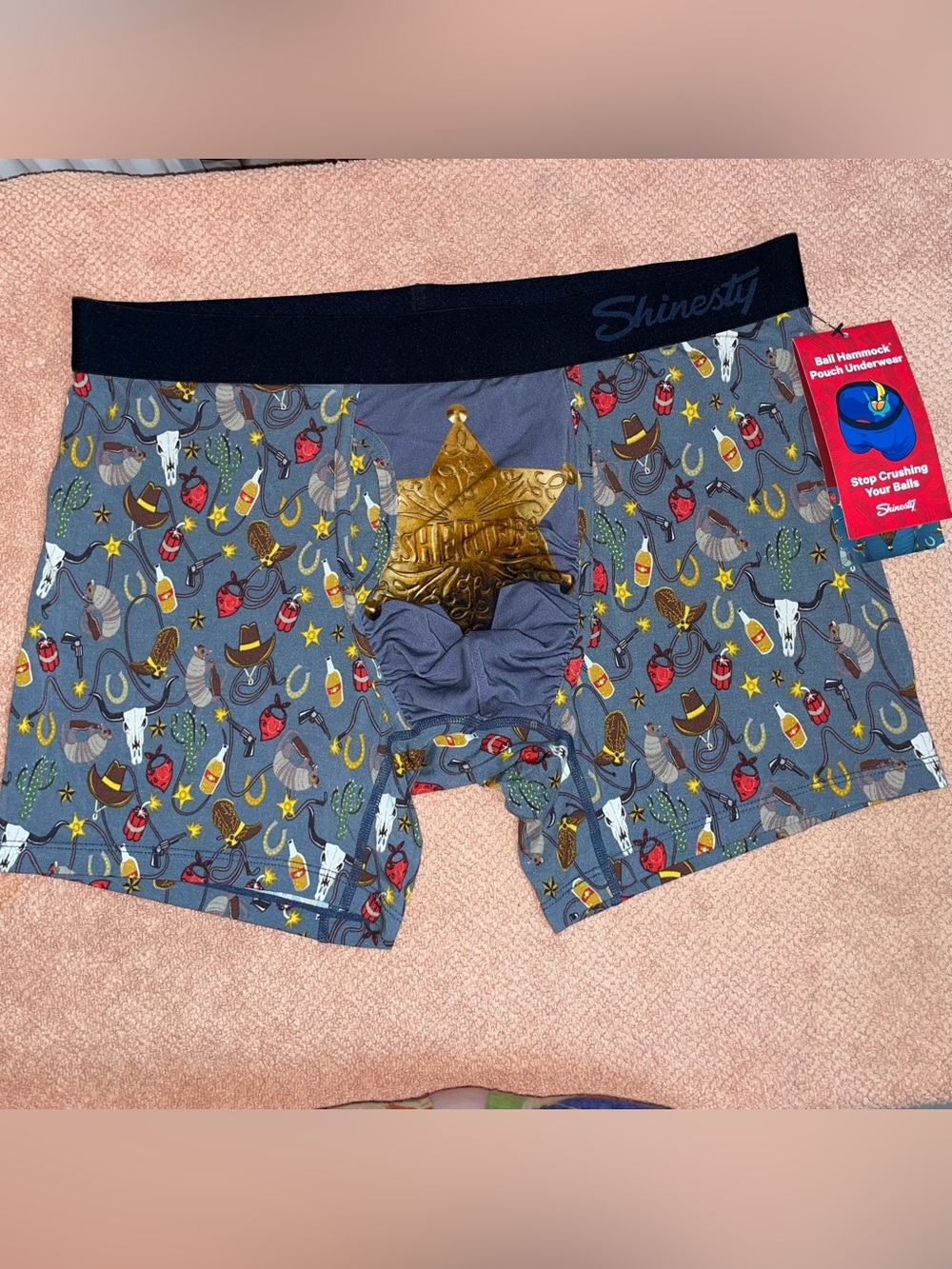 NWT Shinesty The Giddy Up Sheriff Badge Ball Hammock Boxer Briefs L